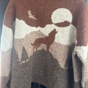 Lucky Women’s Brown and Cream Sweater with Wolf Design